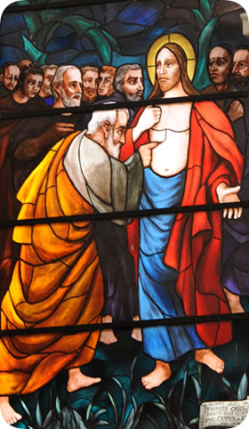 Tommaso con Gesù (vetrata Basilica)